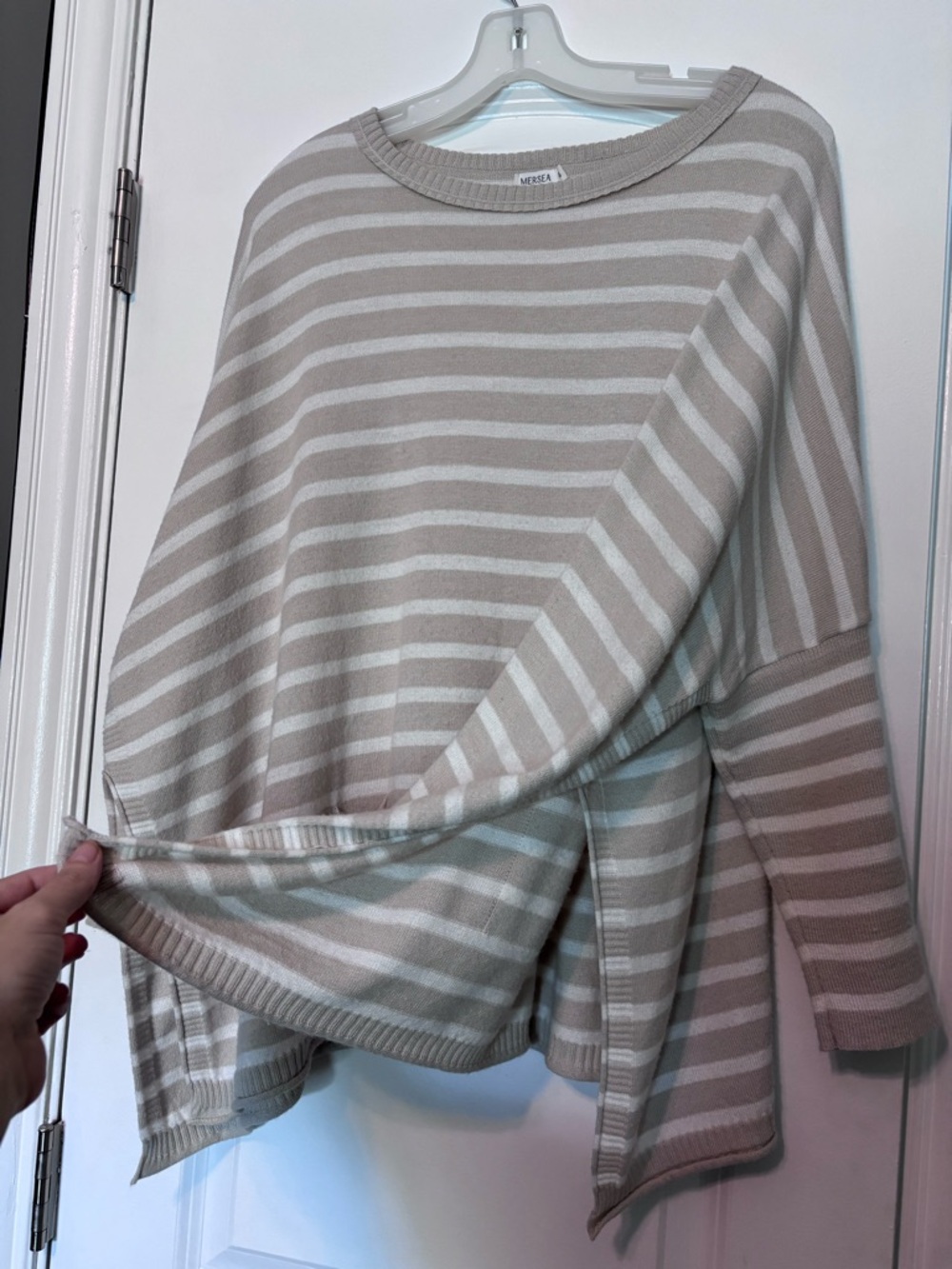 Mersea Striped Knit Sweater Coastal Grandma Oversized Neutral
Sweater OS - Picture 7 of 11